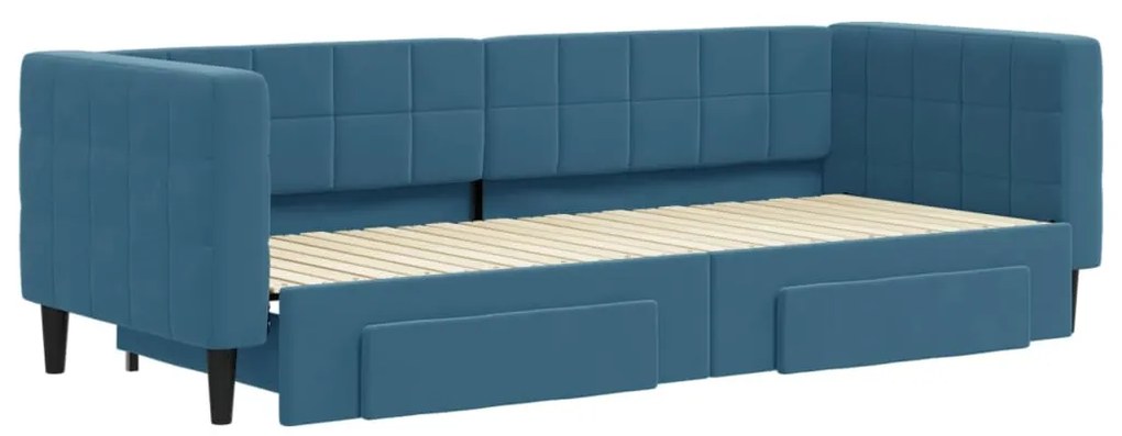 Sofá-cama com gavetão e gavetas 80x200 cm veludo azul