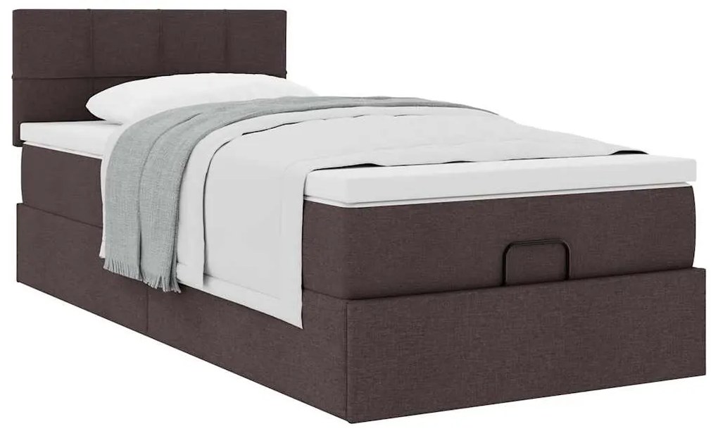 Cama otomana com colchão 90x200 cm tecido castanho escuro