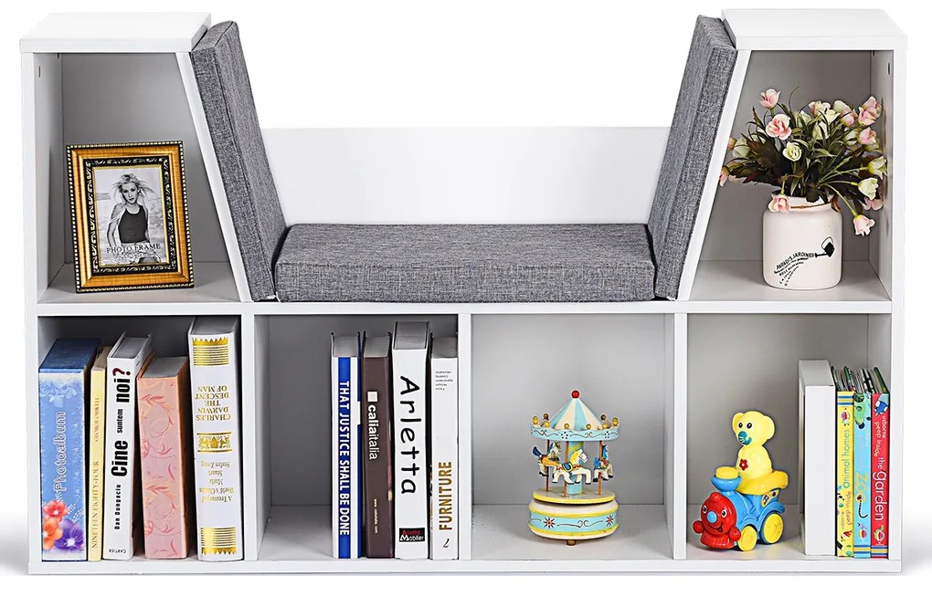 Estante com assento Biblioteca para crianças 102,5 x 30 x 63,5 cm Branco