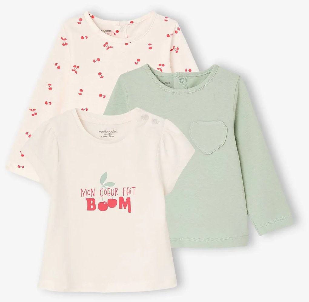 Lote de 3 camisolas Basics de mangas compridas para menina cru