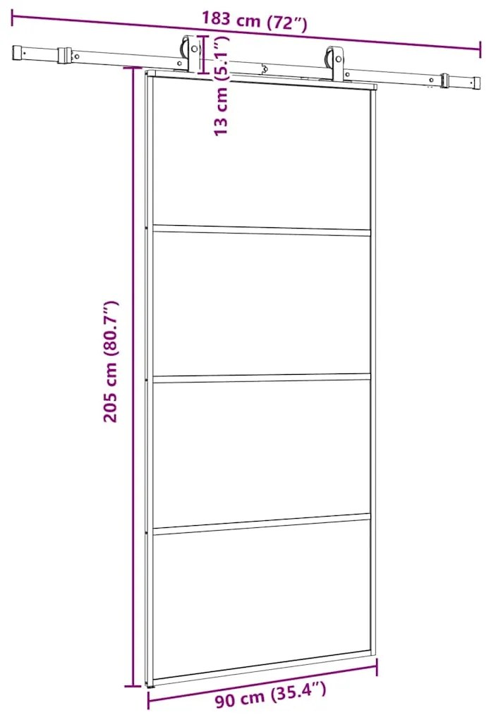 Porta deslizante c/ conj. ferragens 90x205cm vidro ESG preto