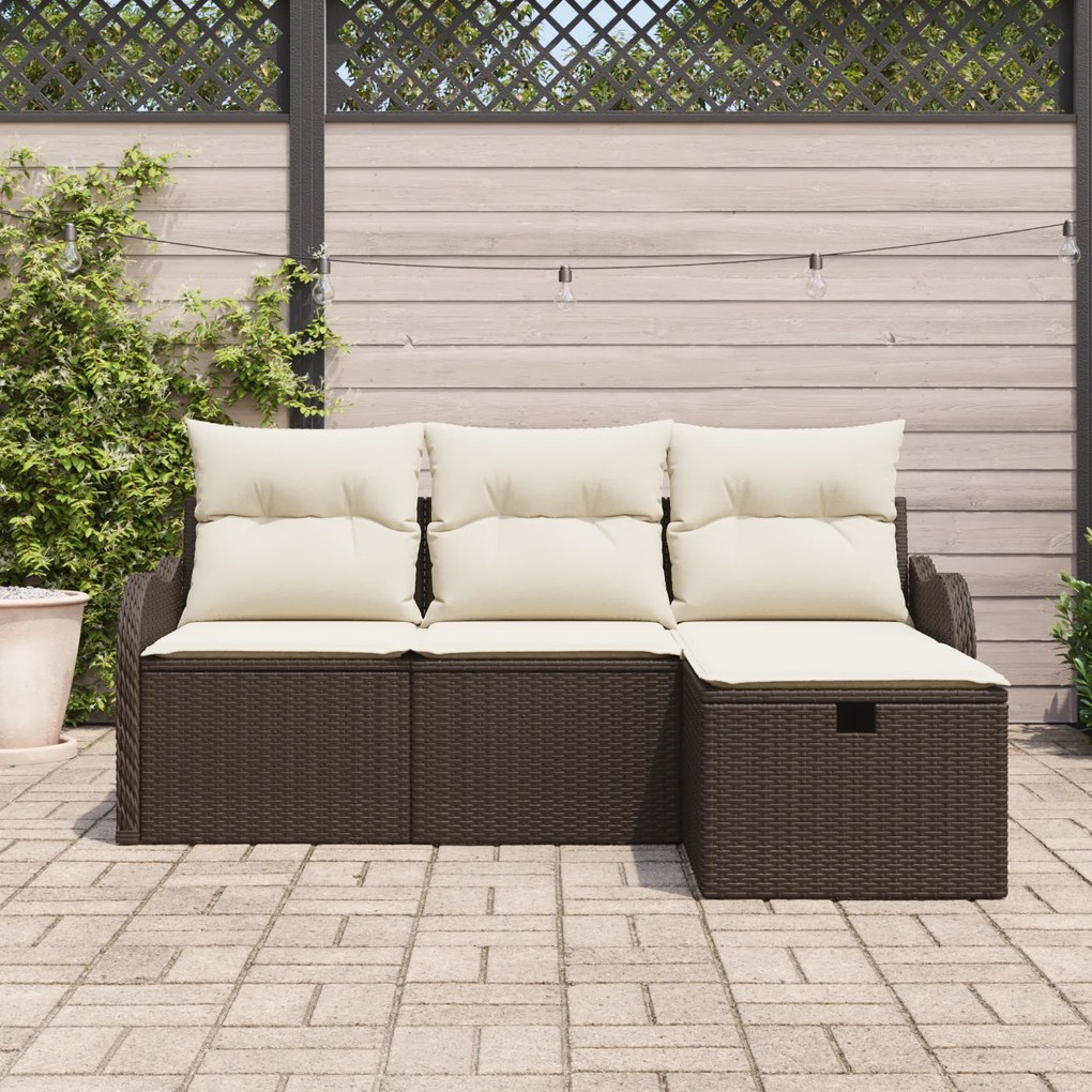 Conjunto de Sofá de Jardim vidaXL de 4 Peças com Almofadas Castanho Vi