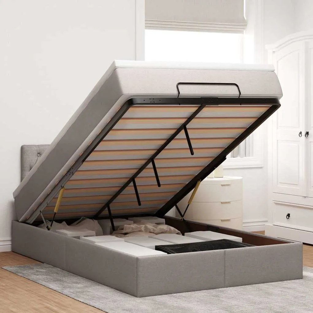 vidaXL Estrutura de cama otomana com colchão 120x190cm tecido cinzento
