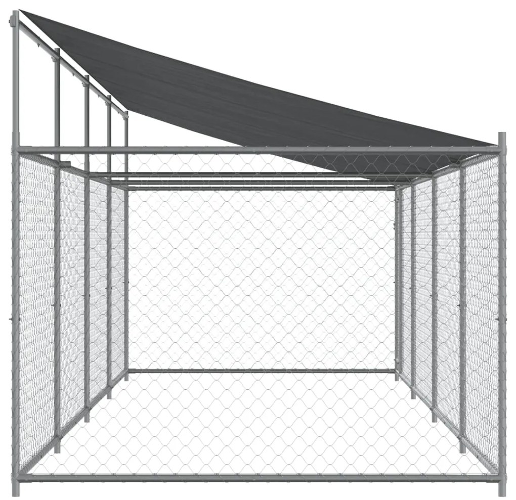 Jaula para cão com telhado/porta 8x2x2 m aço galvanizado cinza