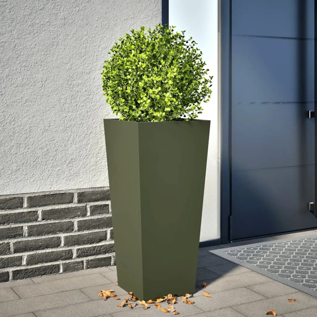 vidaXL Vaso/floreira de jardim 35x35x75 cm aço verde azeitona