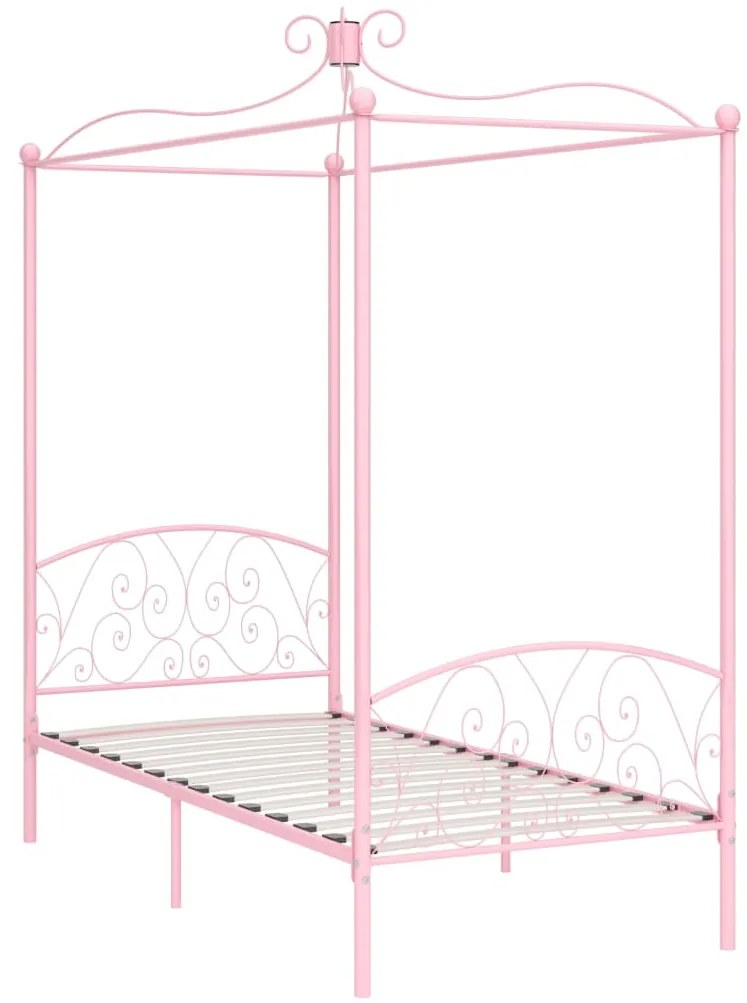 Estrutura de cama com dossel 100x200 cm metal cor-de-rosa