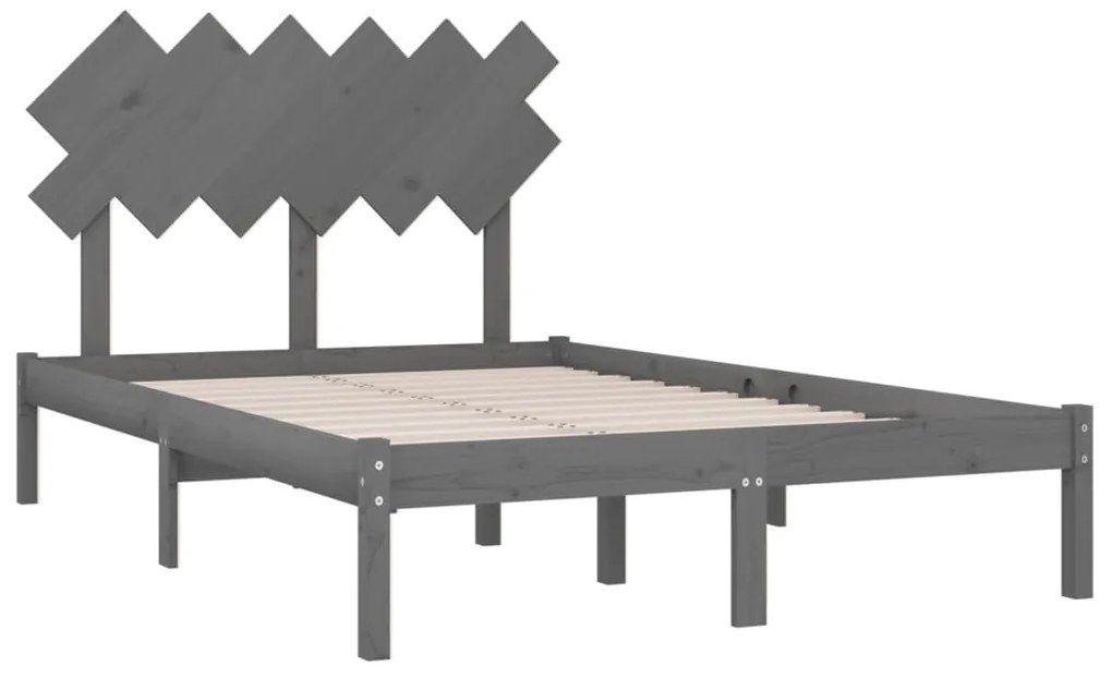 Estrutura de cama casal 135x190 cm madeira maciça cinzento
