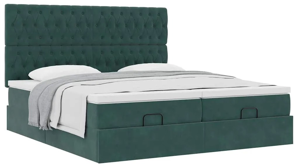 Estrutura de cama otomana com colchão verde escuro veludo