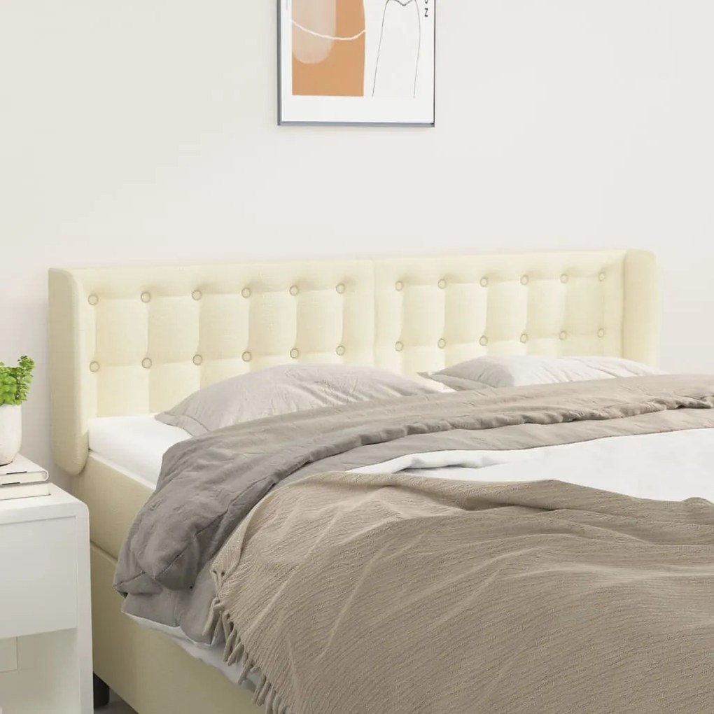 3118860 vidaXL Cabeceira de cama c/ abas couro artificial 147x16x78/88cm creme