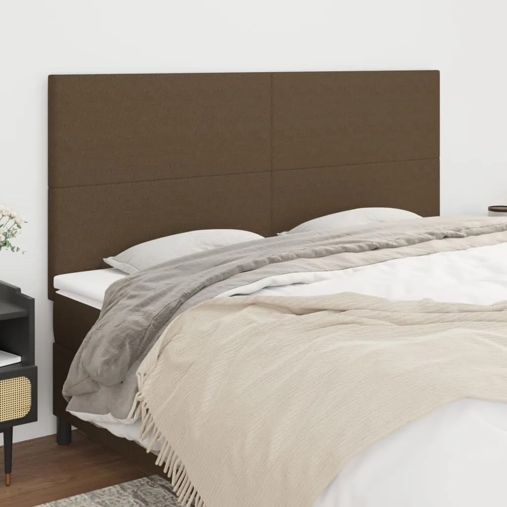3116077 vidaXL Cabeceira de cama 4 pcs tecido 100x5x78/88 cm castanho -escuro
