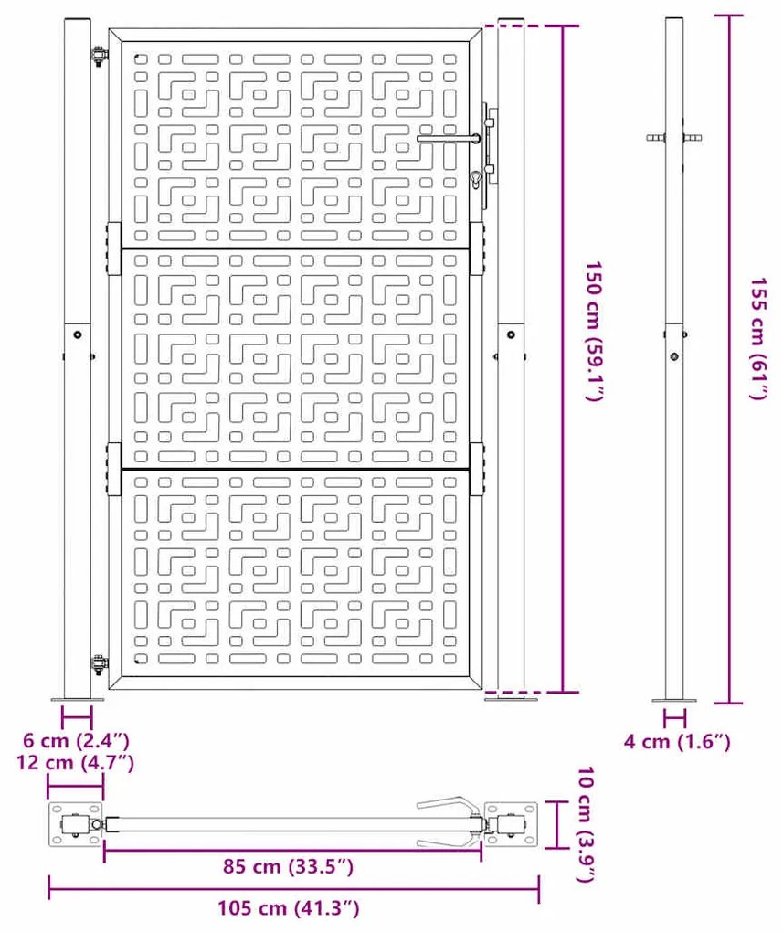 Portão de jardim 105x155 cm design cruzado de aço preto