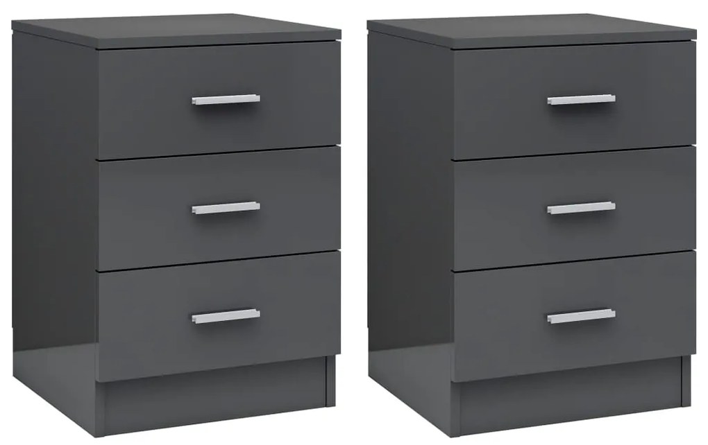 vidaXL Mesas de cabeceira 2 pcs 38x35x56cm contrap. cinzento brilhante