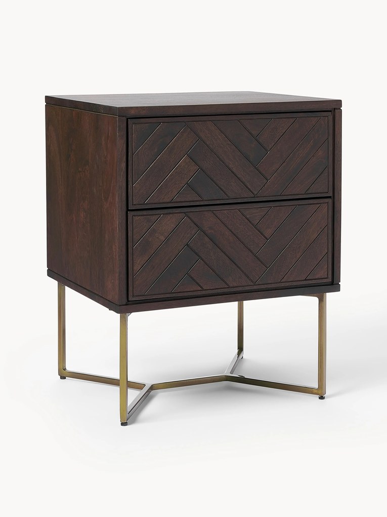 Mesa de cabeceira de madeira de manga com padrão de espinha de peixe Luca