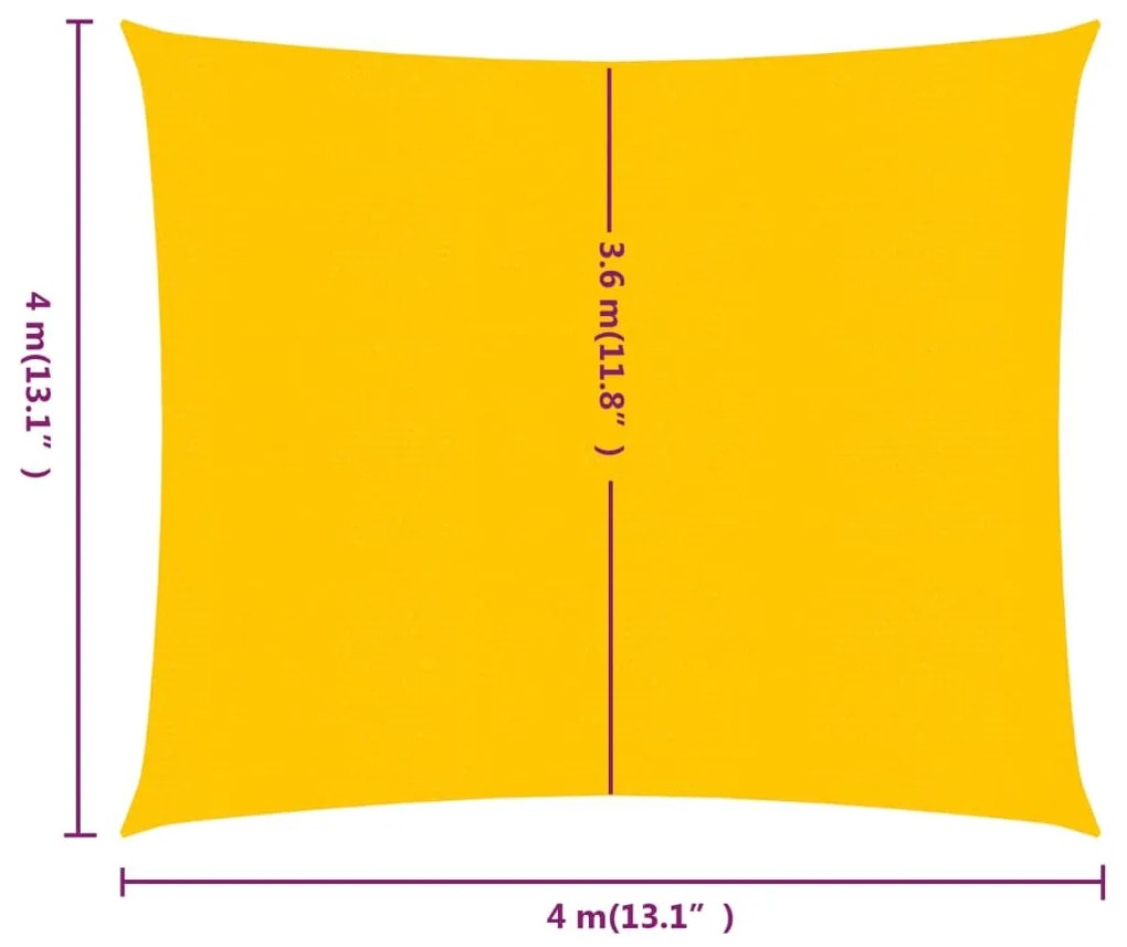 Para-sol estilo vela quadrado 160 g/m² 4x4 m PEAD amarelo