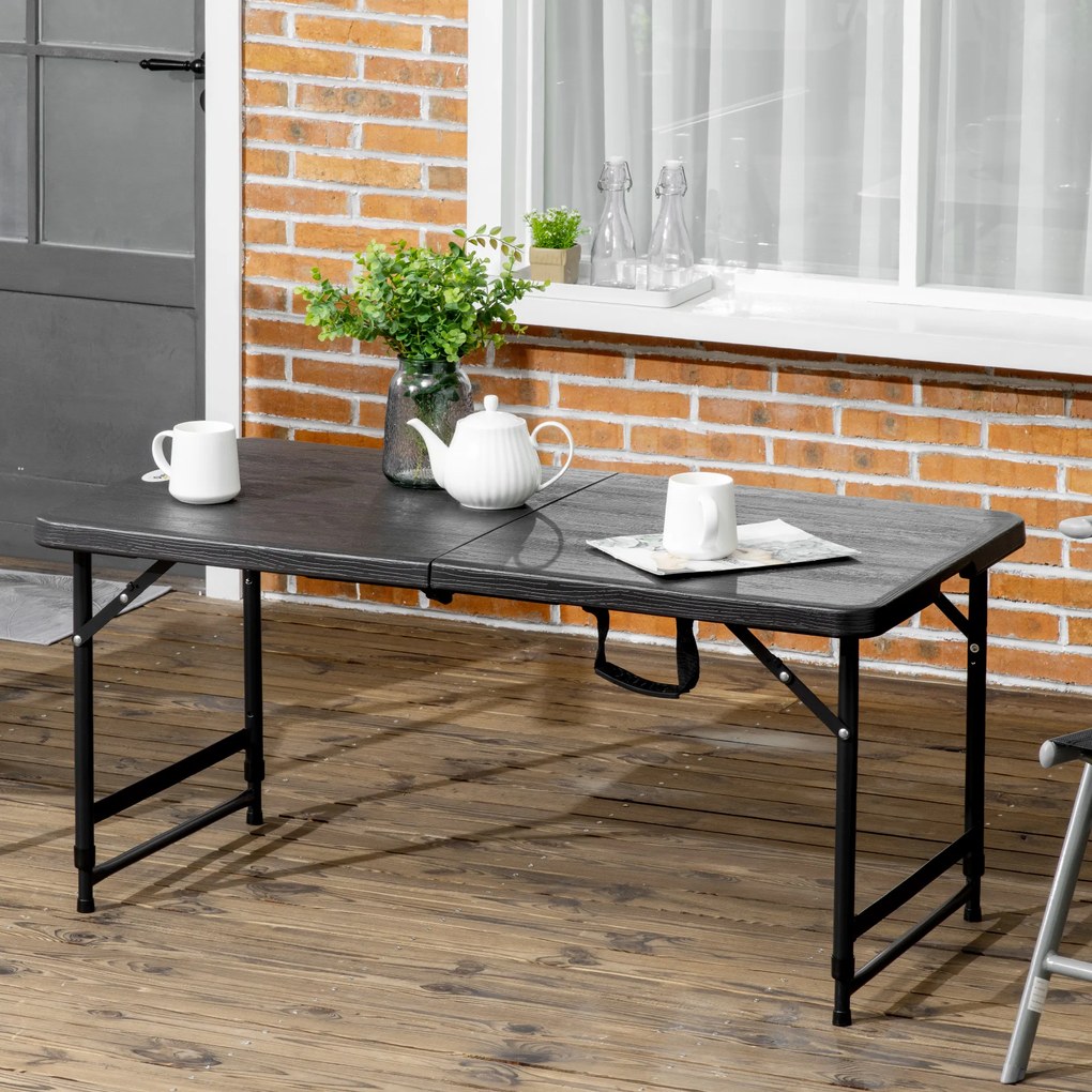 Outsunny Mesa de Jardim Dobrável Mesa de Exterior com Altura Ajustável para 4 Pessoas para Pátio Varanda Carga Máx. 60kg 118x60x56-74cm Cinza Escuro