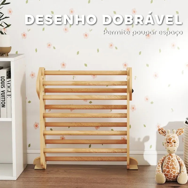 Triângulo de Escalada 7 em 1 com Arco e Rampa Escalada para Crianças de Madeira Dobrável para 18-48 Meses 188x70 cm Madeira