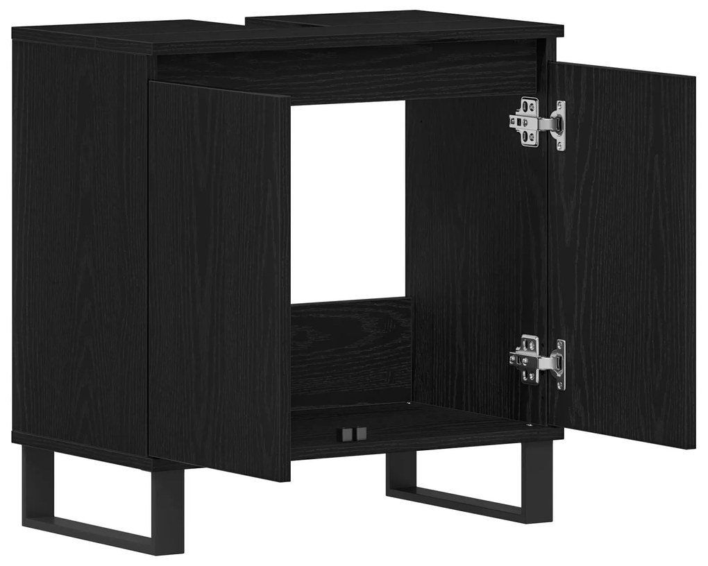 Gabinete de Lavabo vidaXL Preto Carvalho 58x33x60 cm Madeira Engenhari