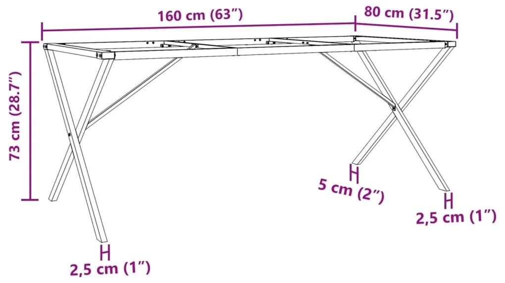 Pernas para mesa de jantar estrutura em X aço