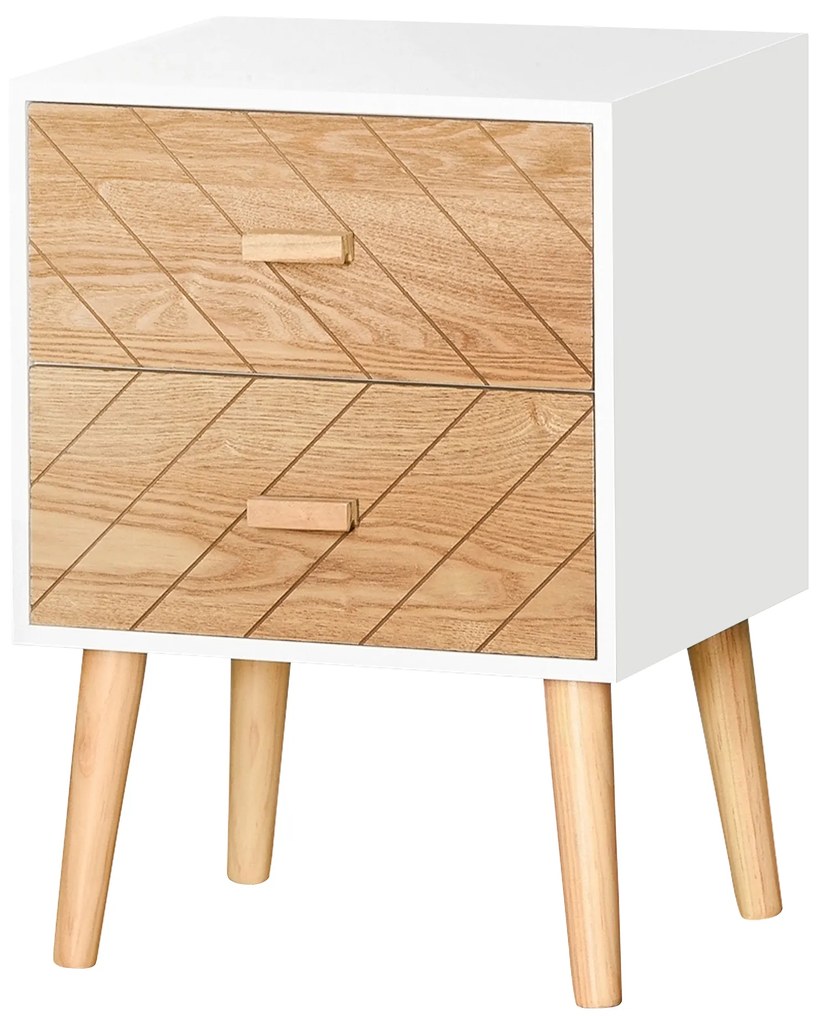 HOMCOM Mesa de Cabeceira com 2 Gavetas Espaço de Armazenamento para Dormitório 40x30x55,5 cm Branco e Madeira