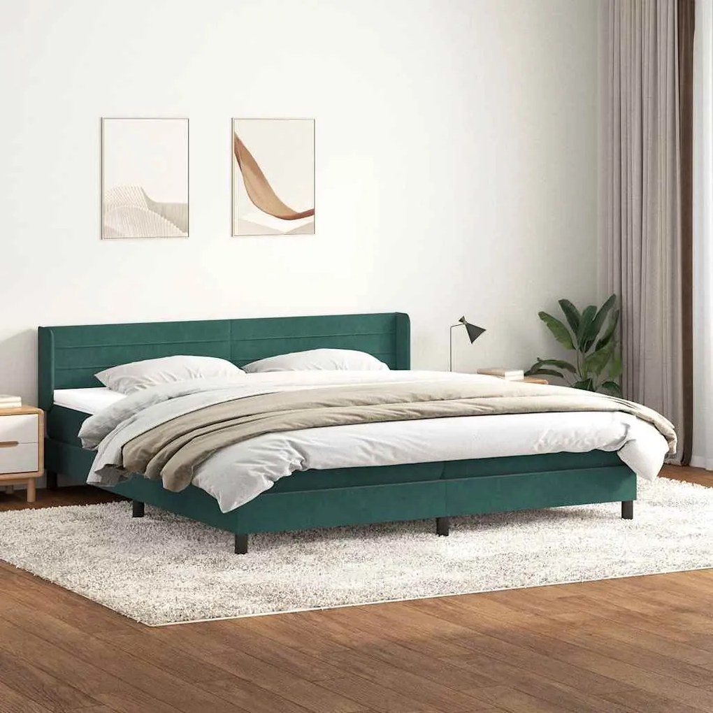 vidaXL Cama com molas/colchão 180x210 cm veludo verde-escuro