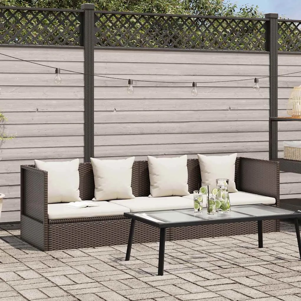 Espreguiçadeira jardim c/ almofadão+almofadas vime PE castanho