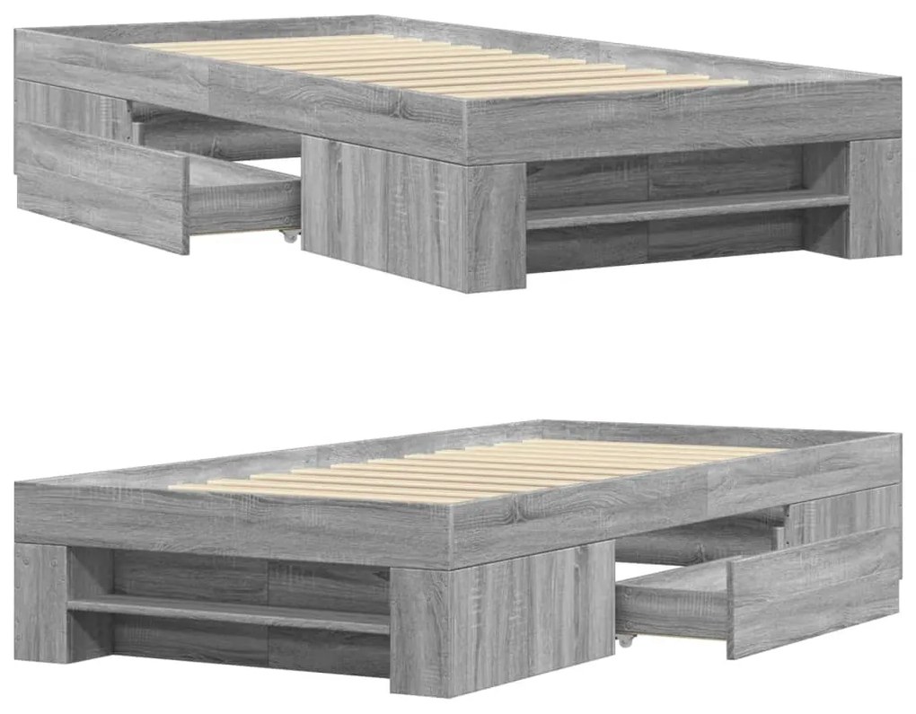 Estrutura cama 90x200 cm derivados de madeira cinzento sonoma