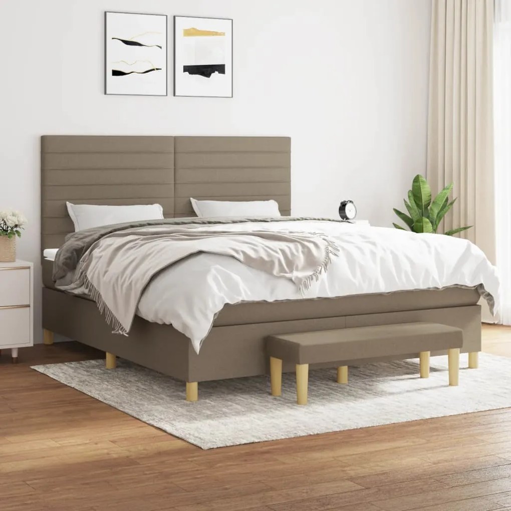 vidaXL Cama com molas/colchão 160x200 cm tecido castanho-acinzentado