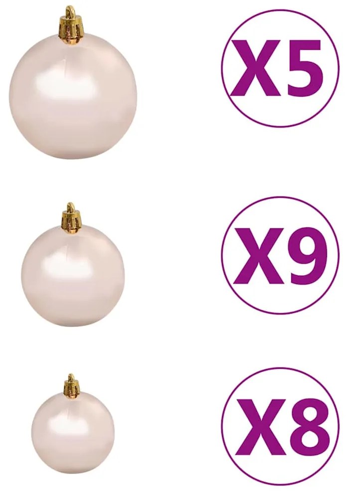 Conj. de bolas de natal 61 pcs c/ pico e 150 LEDs rosa dourado