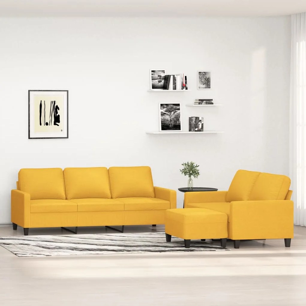 vidaXL 3 pcs conjunto de sofás com almofadões tecido amarelo-claro