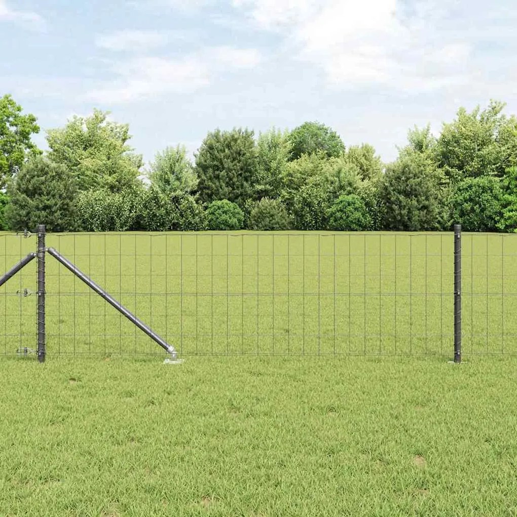 vidaXL Cerca Euro com 7 Postes de Espeto 0,4 x 10 m em Aço Galvanizado Cinza