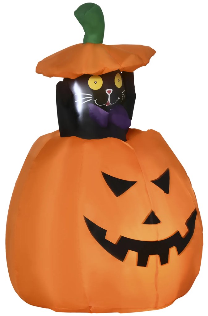 Abóbora Insuflável de Halloween com Gato Altura 91-115cm Decoração de Halloween com Luzes LED IP44 2 Infladores para Jardim Festas Exterior