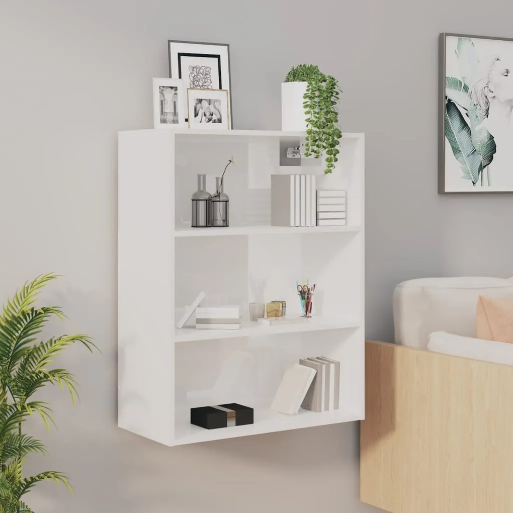 vidaXL Armário de parede suspenso 69,5x32,5x90 cm branco brilhante