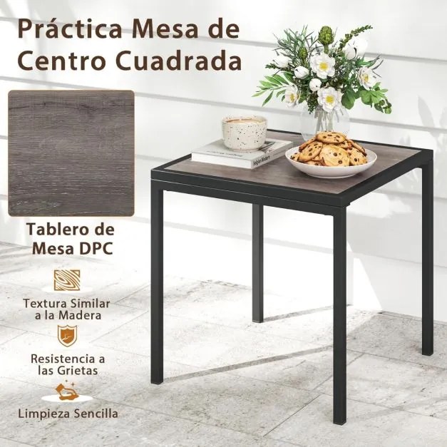 Conjunto de sofá de canto para jardim de 3 peças Sofá em forma de L com mesa de café Estrutura metálica e assento em malha acolchoada Cinza, Preto