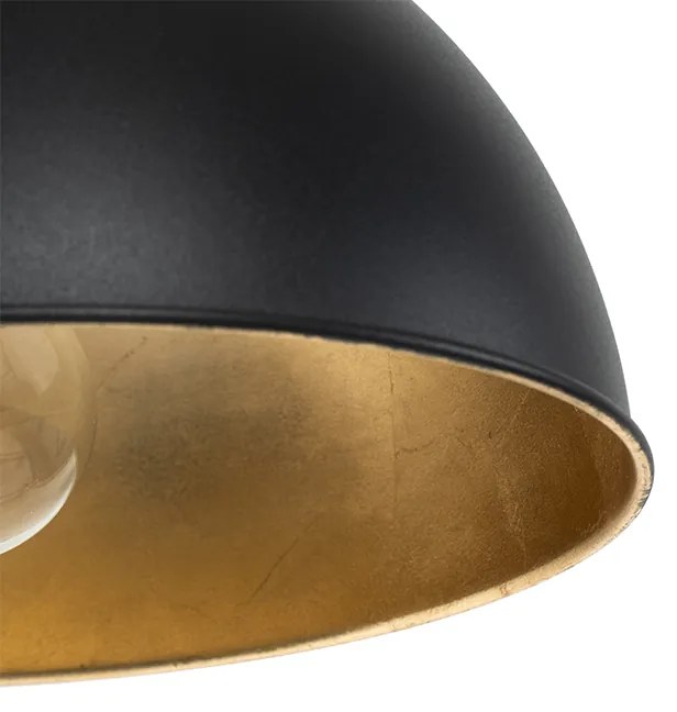 Candeeiro de suspensão industrial preto com dourado 3 luzes - Magnax Industrial