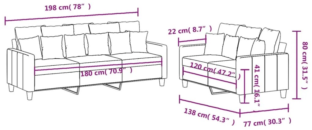 2 pcs conjunto de sofás com almofadões tecido cinzento-claro