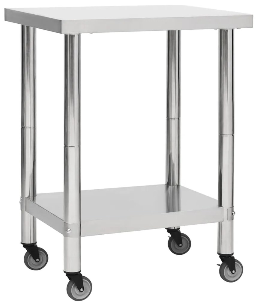 vidaXL Mesa de trabalho de cozinha com rodas aço inoxidável 80x30x85cm