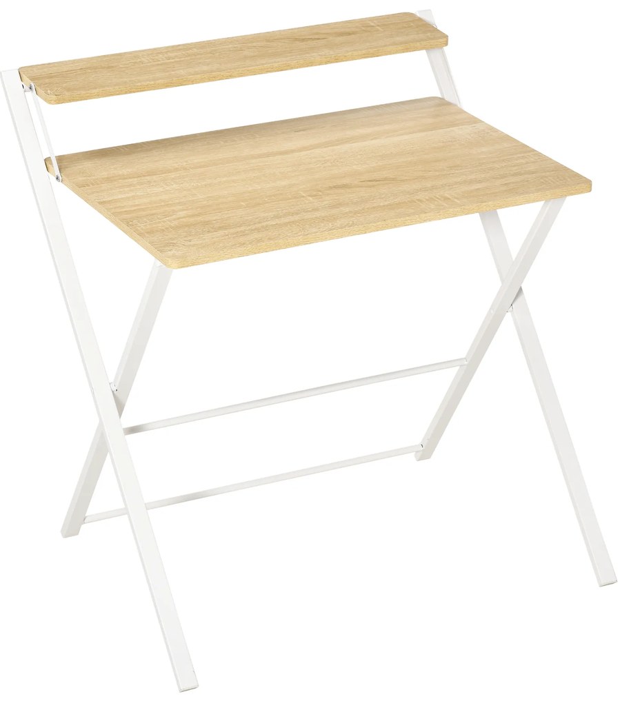 HOMCOM Secretária Dobrável Mesa de Estúdio com Prateleira Superior Estilo Moderno 81,5x70x84 cm Madeira e Branco