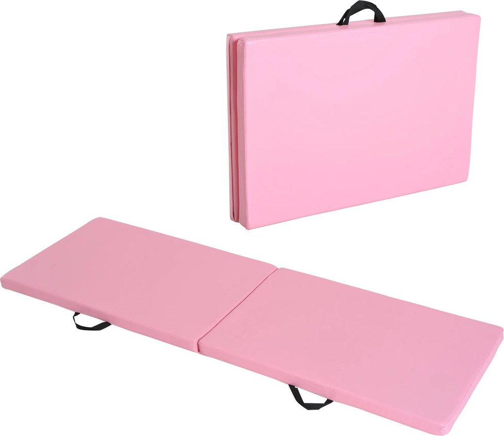 HOMCOM Tapete de Ginástica Yoga Pilates Fitness Dobrável Portátil Grande Conforto 180x60x5 cm Revestimento Sintético Rosa | Aosom Portugal