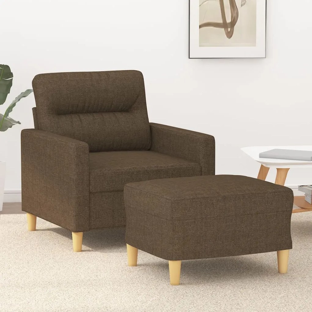 vidaXL Poltrona com apoio de pés 60 cm tecido castanho