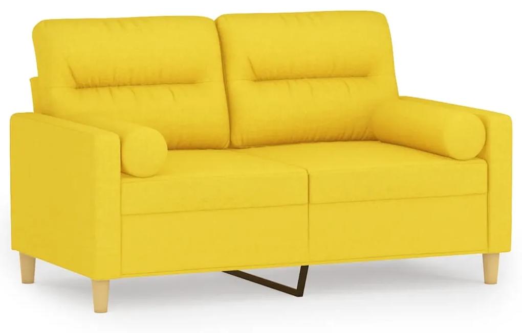 Sofá 2 lug. + almofadas decorativas 120 cm tecido amarelo-claro