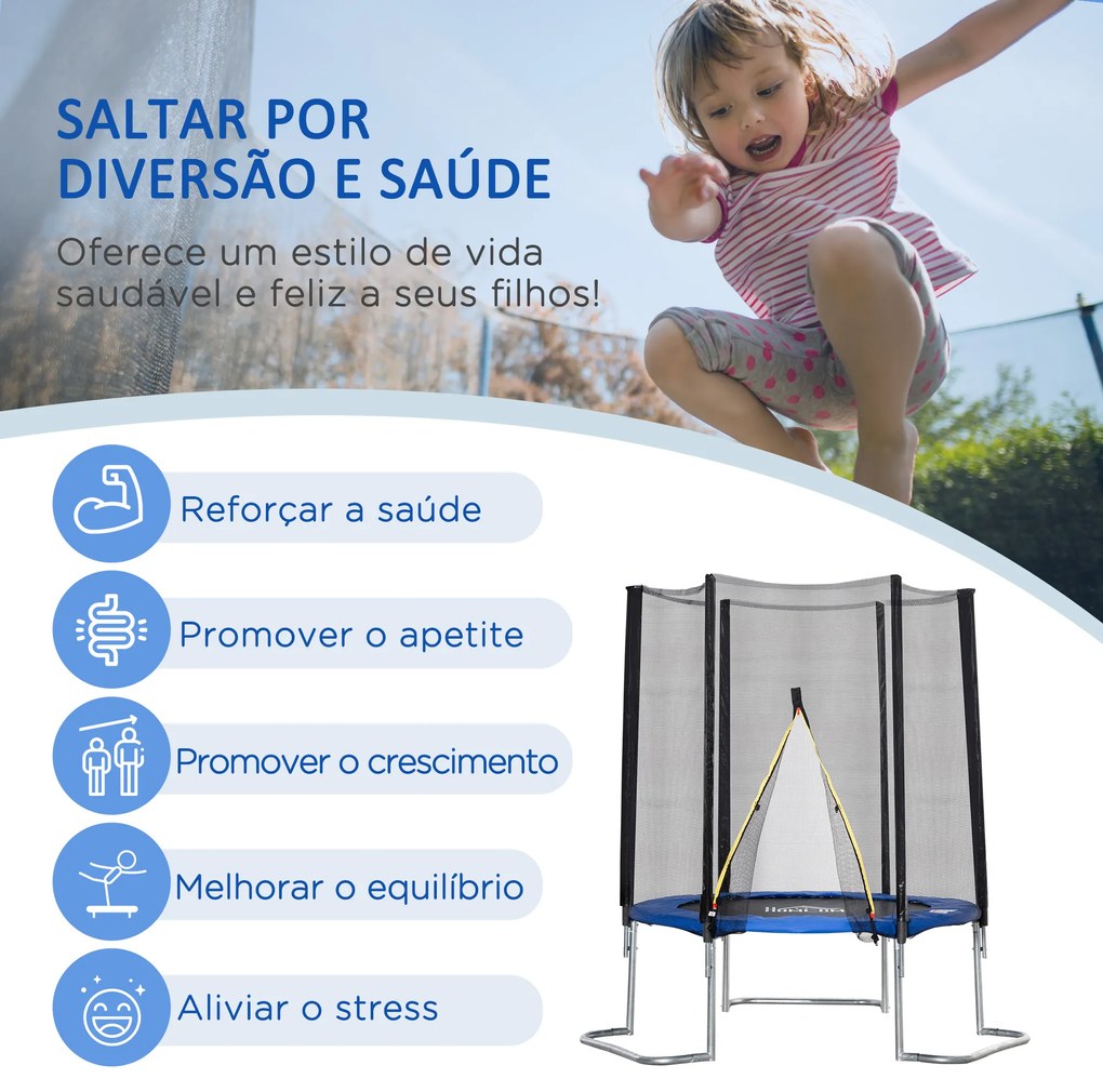 HOMCOM Trampolim de Jardim Ø223cm Trampolim para Crianças Adultos com Superfície de Salto Ø137cm Rede de Segurança Cobertura de Bordas e Escada para Exterior Azul