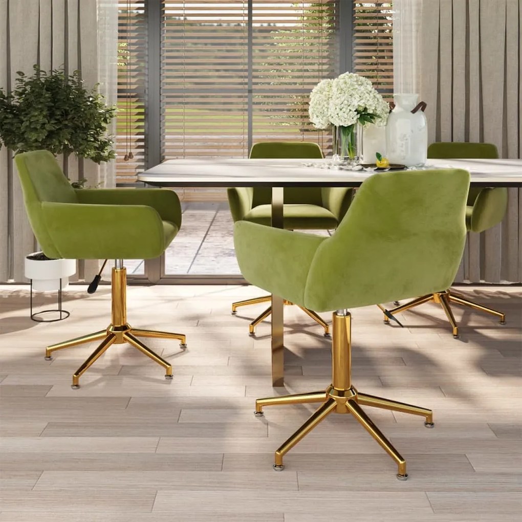 vidaXL Cadeiras de jantar giratórias 4 pcs veludo verde-claro