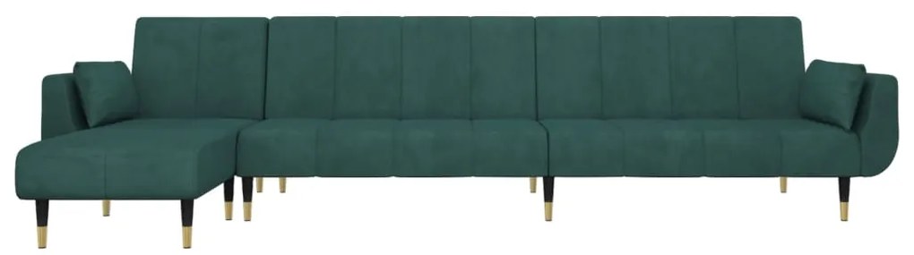 Sofá-cama em forma de L 275x140x70 cm veludo verde-escuro