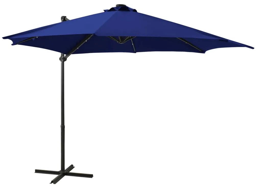 Guarda-sol jardim cantilever poste/luzes LED 300 cm azul-ciano