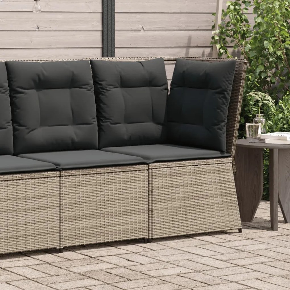 vidaXL Sofá de canto para jardim com almofadões vime PE cinzento