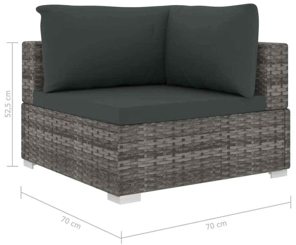 8 pcs conjunto lounge de jardim c/ almofadões vime PE cinzento