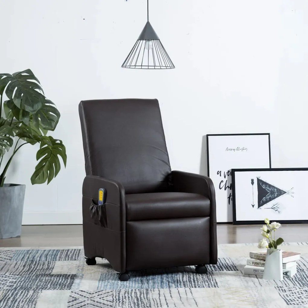 vidaXL Cadeira de massagens reclinável couro artificial castanho