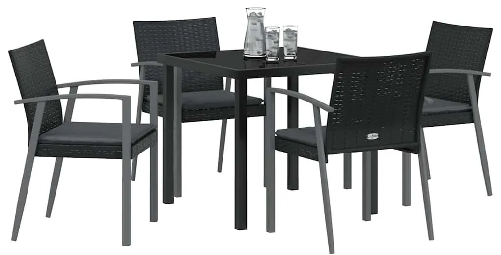 Conjunto de jantar de jardim de 5 peças com almofadas em rattan e poli