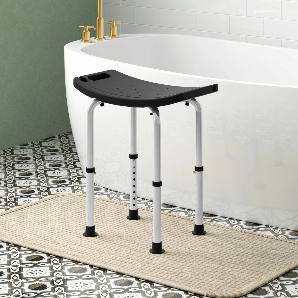 Banco de Duche com Altura Ajustável em 8 Posições com Base de Borracha Antiderrapante 50x36x39,5-56,5 cm Preto