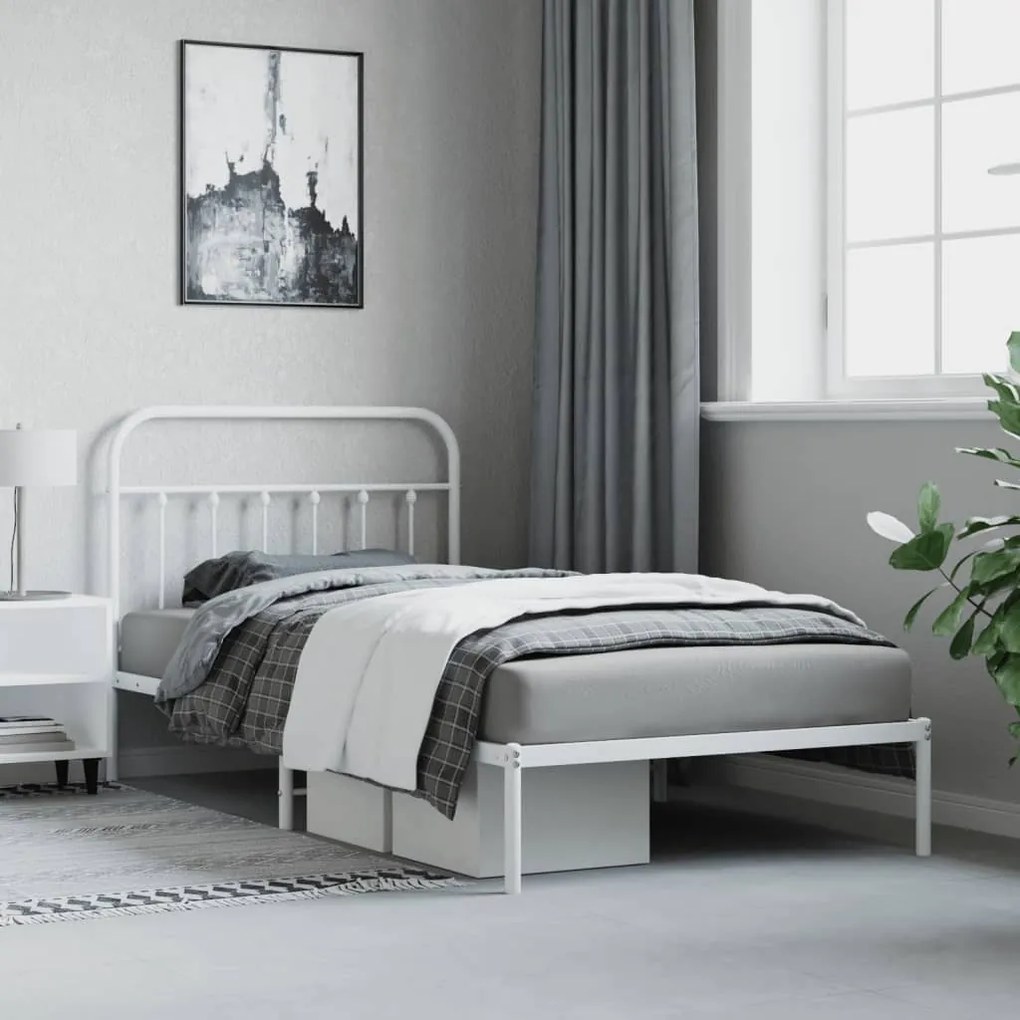 Estrutura de cama com cabeceira 100x200 cm metal branco